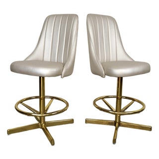 Mid-Century Modern Style Brass Chromcraft Counter Stools - A Pair For Sale