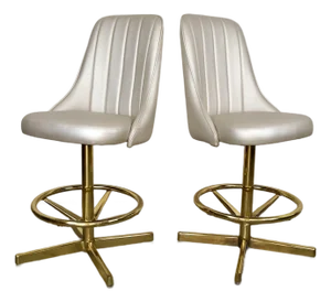 Mid-Century Modern Style Brass Chromcraft Counter Stools - A Pair