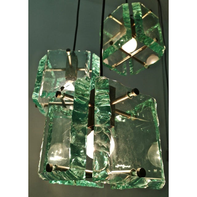 Vintage Italian Three-Light Pendant Light attributed to Zero Quattro, 1950s For Sale - Image 4 of 10