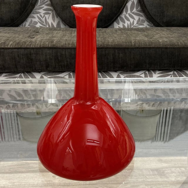 Kastrup Vintage Red Cased Glass, Possibly Kastrup of Denmark Made for Ramor Label For Sale - Image 4 of 11