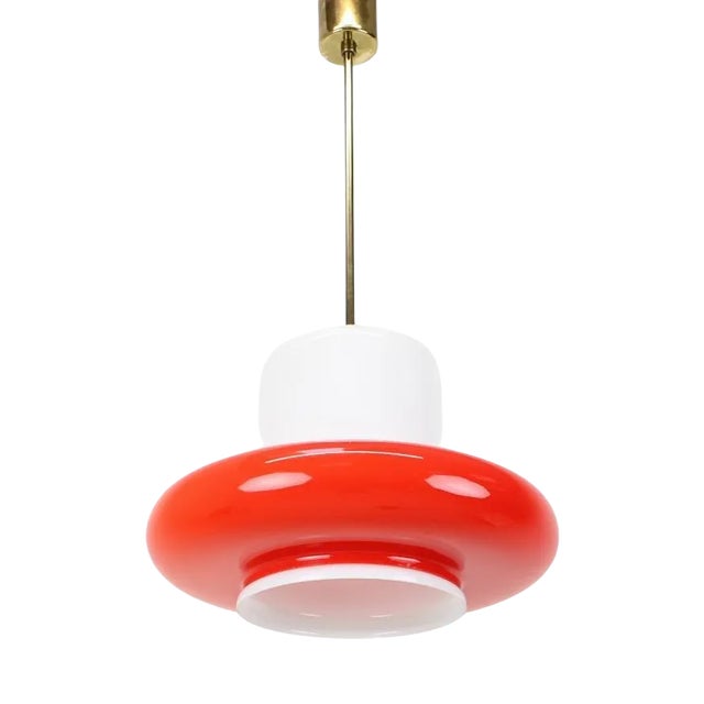 Opaline Glass Pendant Light, Czechoslovakial, 1960s For Sale
