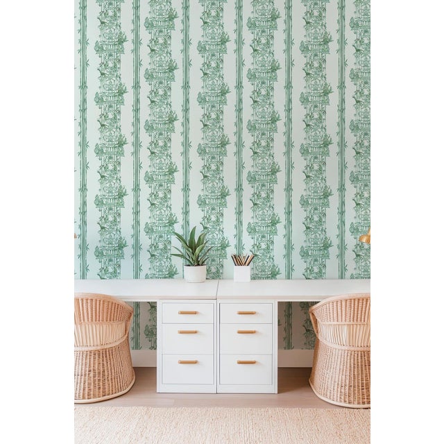 Chinoiserie Chinoiserie Shenanigans Toile Grasscloth Wallpaper by House Party | Jade Garden Green | 6 Yards For Sale - Image 3 of 9
