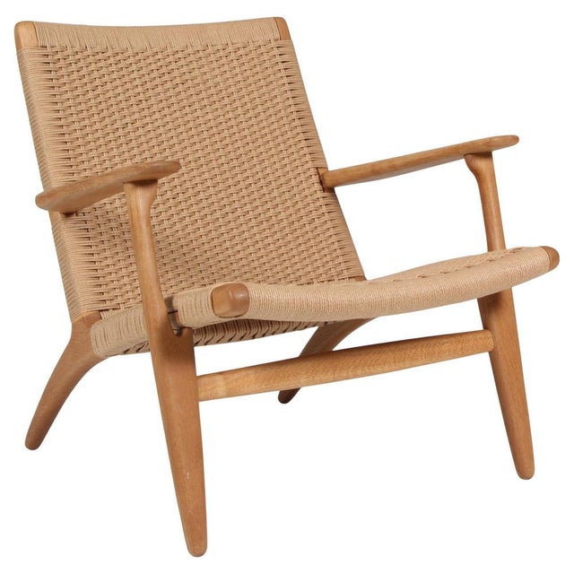 Beige CH-25 Lounge Chair in Oak attributed to Hans J. Wegner for Carl Hansen & Søn, 1950s For Sale - Image 8 of 8