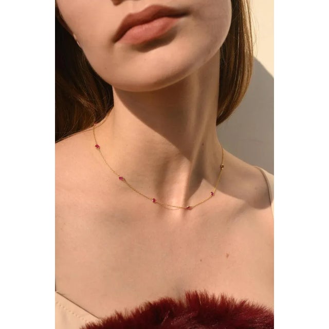 Not Yet Made - Made To Order Ruby Station Chain Necklace in 14k Solid Yellow Gold For Sale - Image 5 of 11