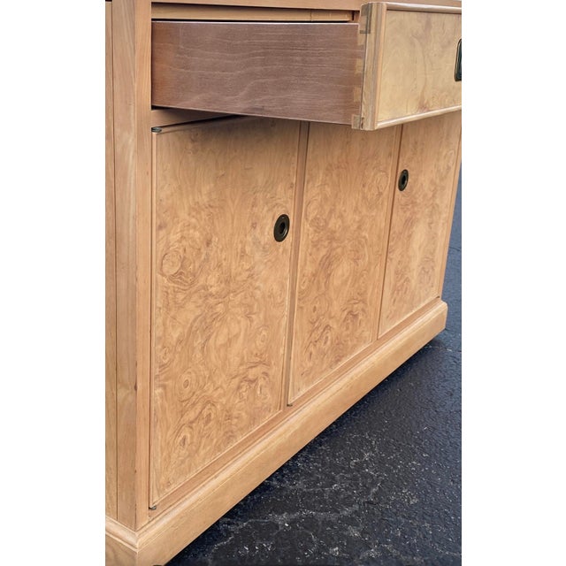 Drexel Heritage Olive Ash Burl Rolling Server Buffet or Bar Cart With Extendable Sliding Top For Sale - Image 18 of 18