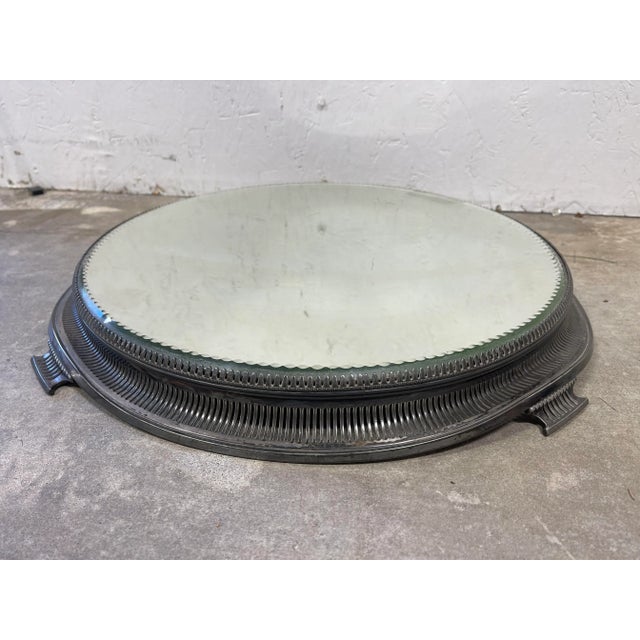 Silver Antique Pierced Sheffield Silver Plated Mirrored Plateau For Sale - Image 8 of 8