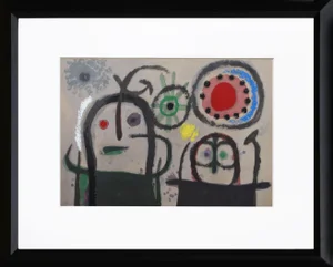 "Cartones 19: Femmes en Prière Devant Le Soleil" Framed Lithograph by Joan Miro