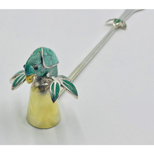 Mexican 1980s Emilia Castillo Parrot Candle Snuffer With Malachite Inlay, Taxco Mexican Modern For Sale - Image 3 of 17