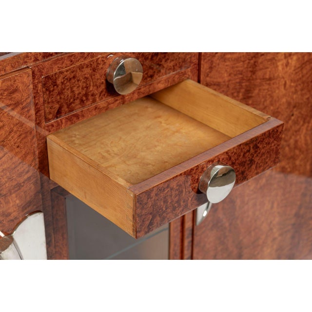 French Art Deco Amboyna Burl Sideboard or Bar Cabinet With Marble Top, Circa 1930 For Sale - Image 9 of 18