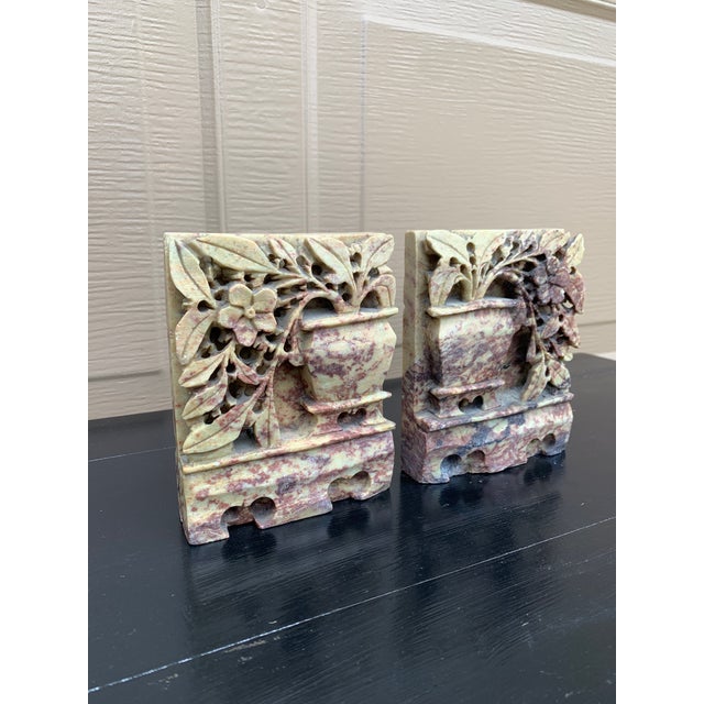 Antique Chinese Art Deco Hand Carved Soapstone Bookends, Pair For Sale - Image 4 of 12