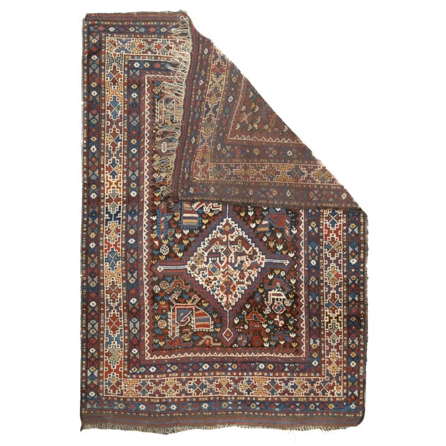 ラグ・カーペット Antique qashqai rug Antique Qashqai Rug in Red and Black with Medallions