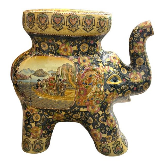 Chinese Vintage Satsuma Chinese Republic Period Elephant Garden Stool – 1970s For Sale - Image 3 of 8