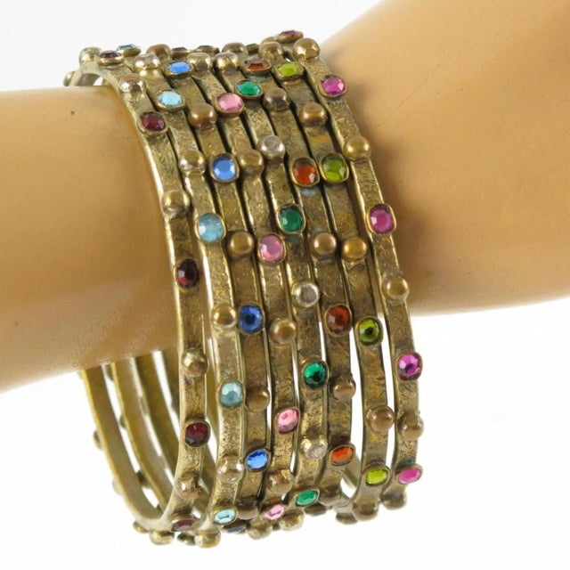 Gold Henry Perichon Gilded Bronze Bangle Bracelet with Colorful Stones, 8 pieces For Sale - Image 8 of 8