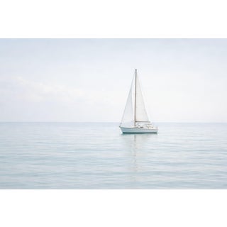 Soft Coastal Sailboat, Minimalist Seascape Art Print, 36″ × 24″ For Sale