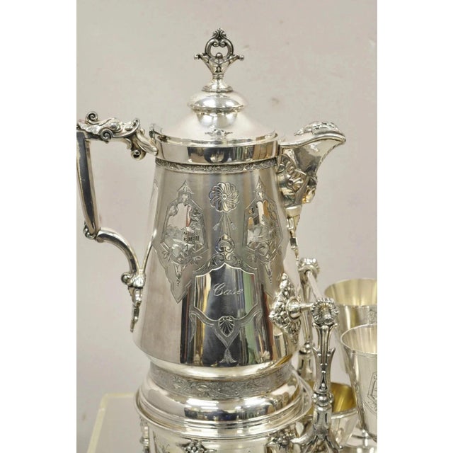 Late 19th Century Victorian Racine Silver Plated Tilting Lemonade Water Pitcher on Stand W/ 2 Goblets For Sale - Image 15 of 15