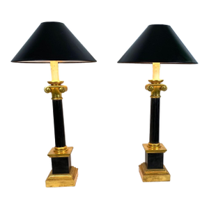 Parcel Gilt Column Lamps Set of 2 for Sale 1 of 6 Parcel Gilt Column Lamps Set of 2