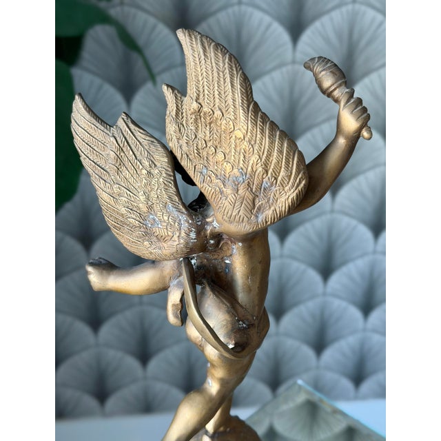 Antique Art Nouveau Brass Cherub Cupid Angel Statue Sculptures in the Style of A. Moreau - A Pair For Sale In Los Angeles - Image 6 of 12