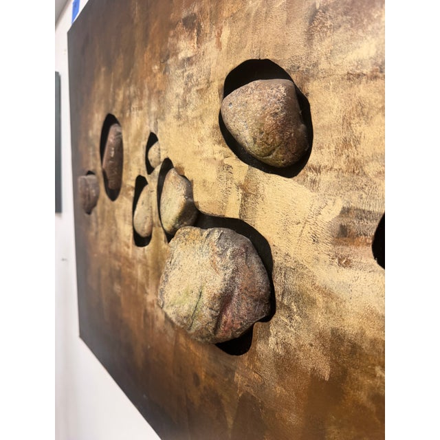 Vintage Organic Painted Wall Sculpture With Emerging Rocks For Sale In West Palm - Image 6 of 12