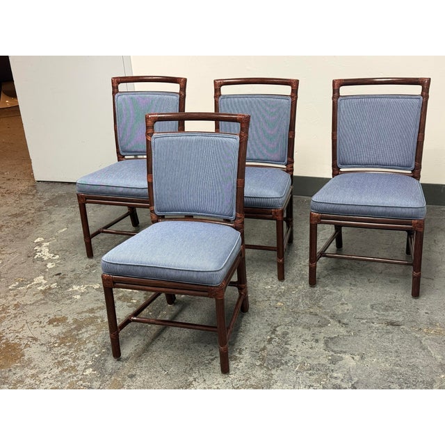 Contemporary Orlando Diaz-Azcuy for McGuire Furniture Target Back Upholstered Chairs, Set of Four For Sale - Image 3 of 12