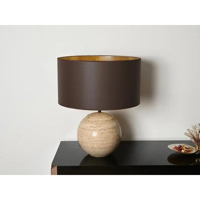 Huge Spherical Travertine and Brass Table Lamp, Italy, 1973 For Sale - Image 17 of 18