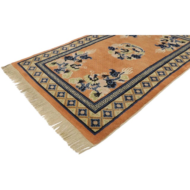 77589 Antique Chinese Five Claw Dragon Pictorial Rug, 03'00 x 05'01. The Imperial Flame: An Antique Chinese Dragon...