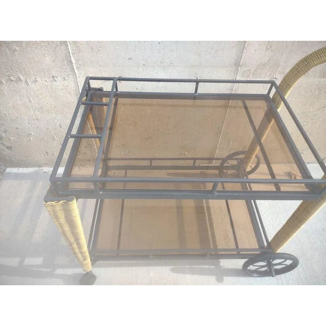 Late 20th Century Late 20th Century Rattan, Metal, Glass Bar Cart For Sale - Image 5 of 8