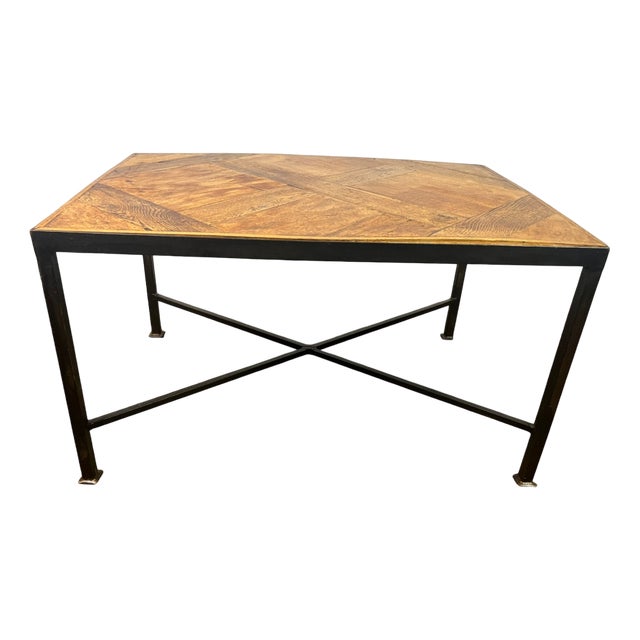 Coffee Table in Oak and Black Wrought Iron For Sale