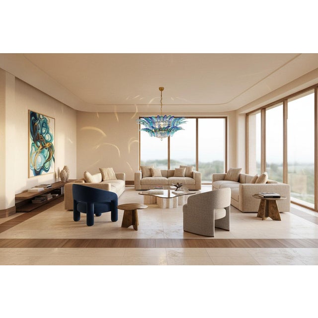 2020s Blue Turquoise Palmette Murano Chandelier, 82 Elements Murano Shutters - a Pair For Sale - Image 5 of 5