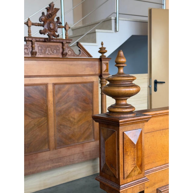 Antique French Louis XVI Style Full Size Rosewood Carved Bed Frame Baroque For Sale - Image 6 of 18