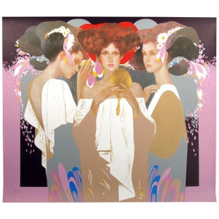 Felix Mas "Gold Mirror" Hand Signed #Ed Serigraph Art Print Unframed, Spain For Sale