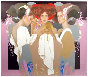 Felix Mas "Gold Mirror" Hand Signed #Ed Serigraph Art Print Unframed, Spain
