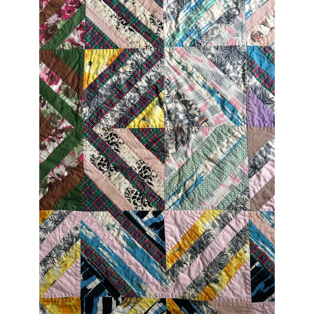 Vintage Cotton Patchwork Quilt Queen Size Flannel Backing 88” X 62” For Sale - Image 4 of 8