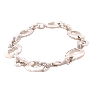 Tiffany & Co. Sterling Silver Vintage Stencil Heart Link Bracelet 29.17g For Sale