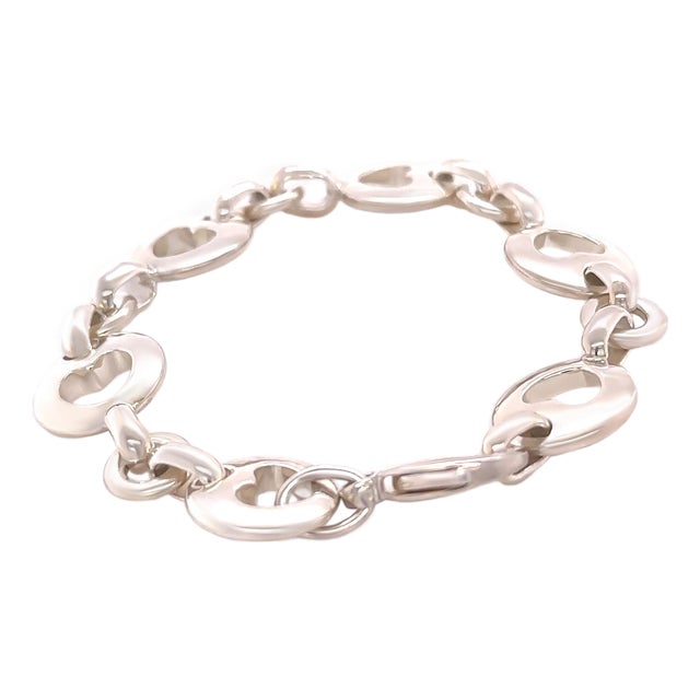 Tiffany & Co. Sterling Silver Vintage Stencil Heart Link Bracelet 29.17g For Sale