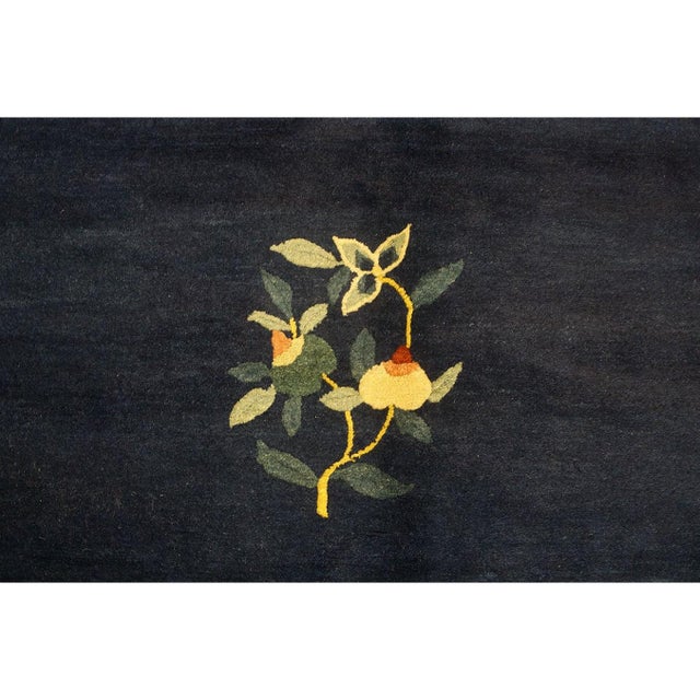 1920s Navy Blue Floral Deco Antique Chinese Peking Knotted Rug 11'9'' X 14'3'' For Sale - Image 11 of 12