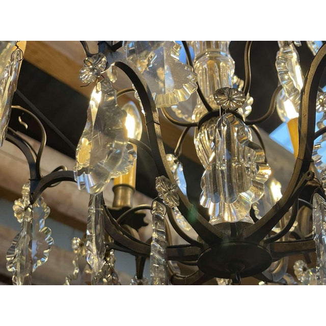 Early 20th Century Six-Light Chandelier in Bronze and Cut Crystal For Sale - Image 13 of 16