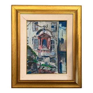 Vintage Mediterranean Architectural Oil Painting, Signed Ferrero For Sale