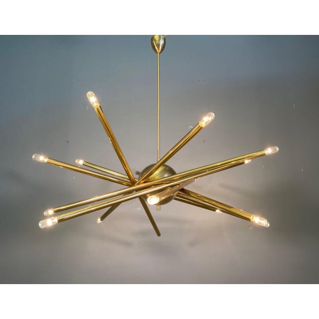 Metal Large Shanghai Brass Chandelier attributed to Stilnovo, 1950s For Sale - Image 7 of 15