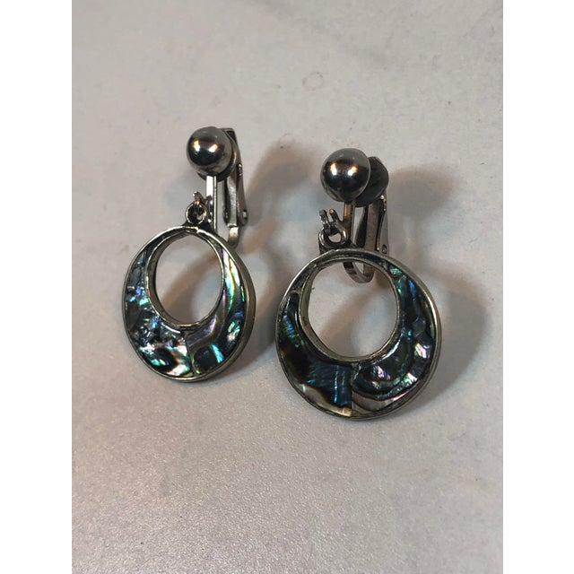 1980s Vintage Abalone Sterling Door Knocker Earrings - A Pair For Sale - Image 5 of 7