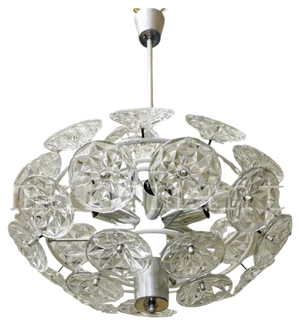 Orbit Chandelier in Glass with White Frame from VEB Lighting Hellerau, Germany, 1960