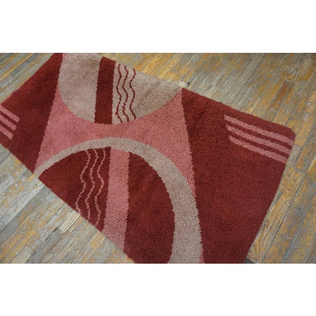 Art Deco 1930s Red Abstract Antique English Art Deco Carpet 3'x5'10" Handknotted Wool Rug For Sale - Image 3 of 11