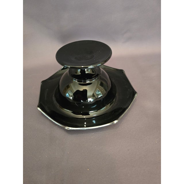 Metal Mid 20th Century Black Footed Bowl With Silver Floral Overlay For Sale - Image 7 of 7