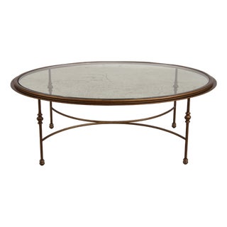 Oval Glass Top Decorator Coffee Cocktail Table For Sale