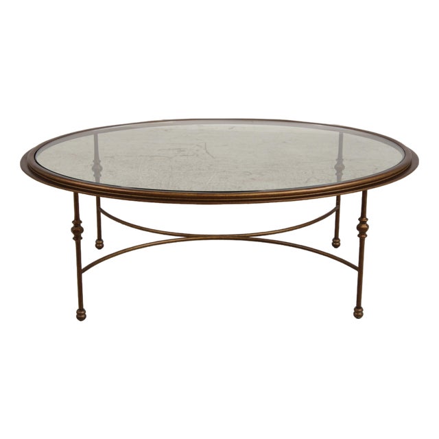 Oval Glass Top Decorator Coffee Cocktail Table For Sale