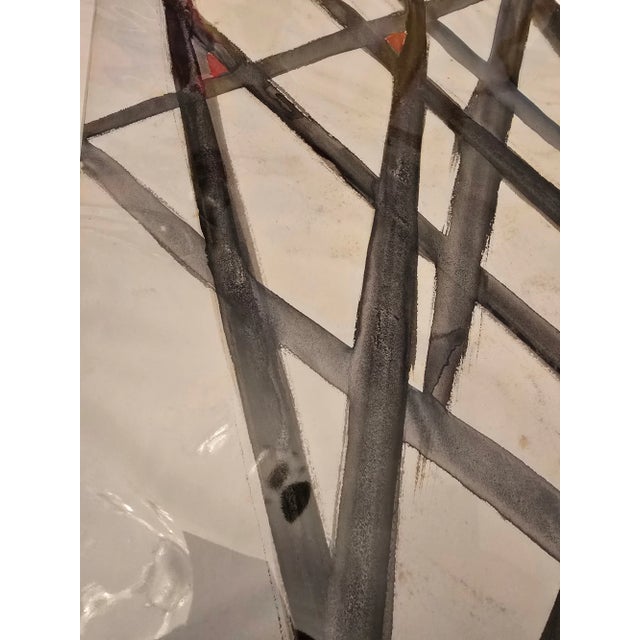 Black 1950s Vintage Mid Century Modern Abstract Watercolor Painting For Sale - Image 8 of 8