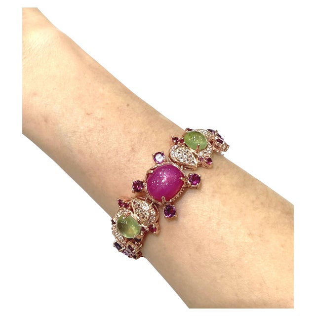 Bochic "Capri" 70 Carats Ruby & Multi Color Gem Bracelet Set 18K Gold & Silver For Sale - Image 15 of 18