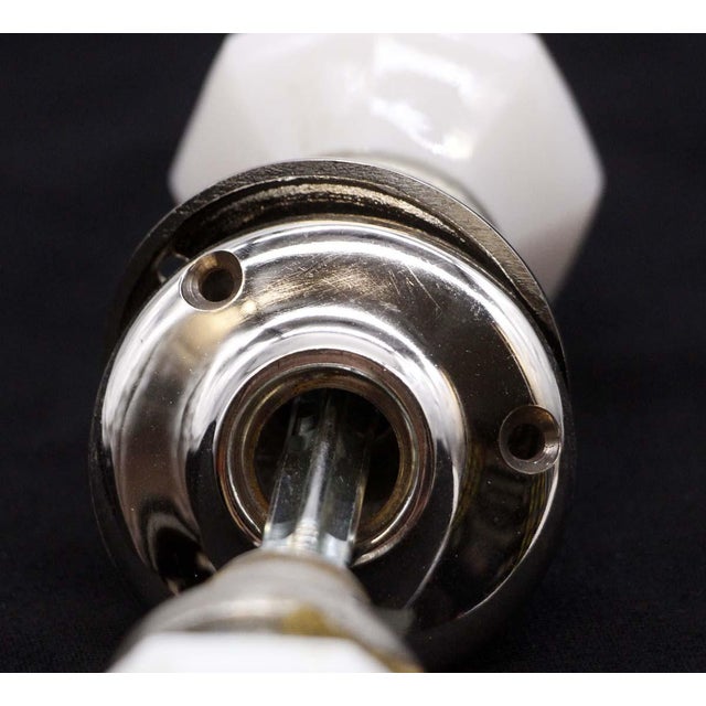 Vintage Octagon White Milk Glass & Nickeled Brass Door Knob Set For Sale - Image 4 of 7