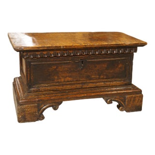 Small 17th Century Italian Carved Walnut Wood Cassone For Sale
