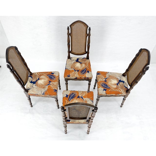 Brown Set of 4 Bright floral Upholstery Cane Backs Turned Oak Legs Dining Chairs MINT! For Sale - Image 8 of 15
