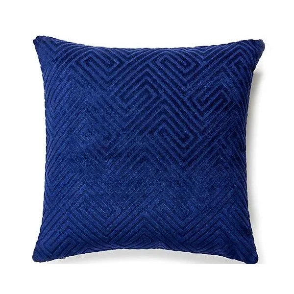 Traditional The House of Scalamandré Meander Velvet Outdoor Pillow, Navy For Sale - Image 3 of 3